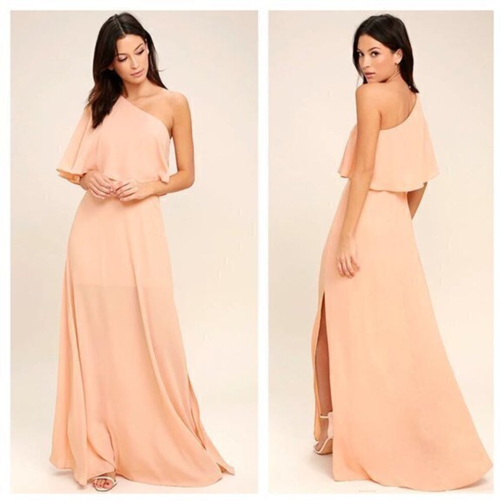 Lulu's Peach One-Shoulder Maxi Dress